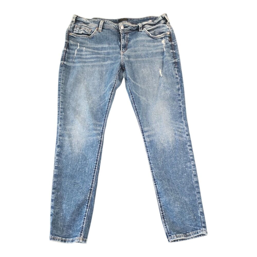 Silver Jeans Womens Plus size 20x29 Girlfriend Blue Stretch Denim Mid Rise